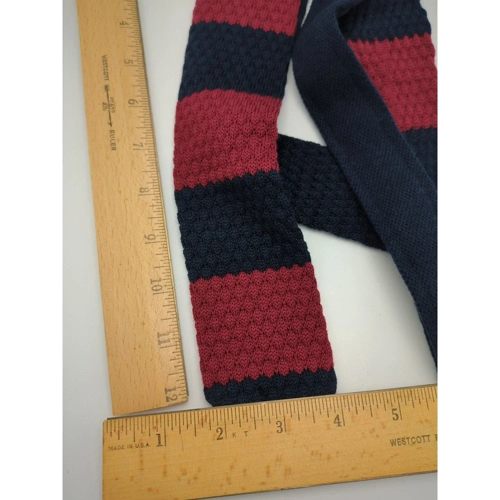 2014‎ The Knottery New York 100% Wool Necktie Striped Maroon & Navy Blue